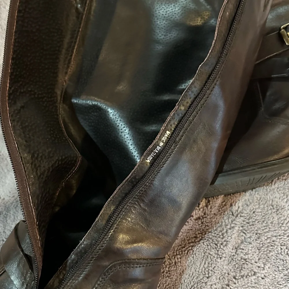 Aldo boots.  Size 7.  Dark brown leather tall 2 buckles - Picture 7 of 11